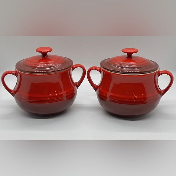 Le Creuset Other - NEW LeCreuset Stoneware Soleil Red Ombré Mini Bean Pot Soup Set of 2